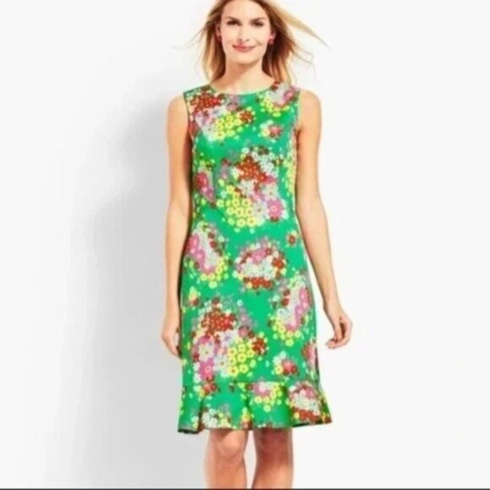 Talbots Green Floral Sleeveless Springtime Shift Dress